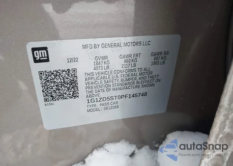 2023 Chevrolet Malibu Fwd 1Lt z USA, uszkodzony, nr VIN 1G1ZD5ST0PF145748